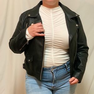 Plus Size black Faux Leather Moto Jacket